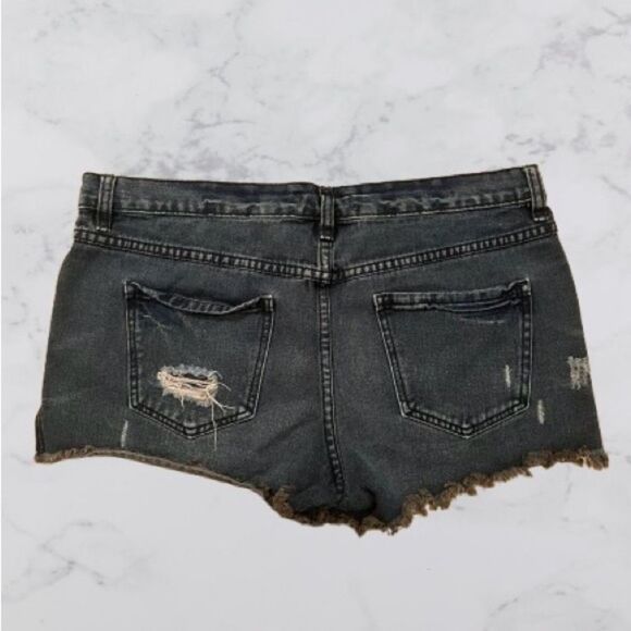 Free People Black Jean Shorts Distressed Cut-Off Style - Picture 5 of 8
